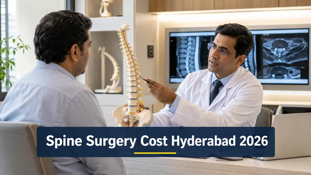 Spine surgery cost in Hyderabad 2026 with doctor discussing treatment with patient